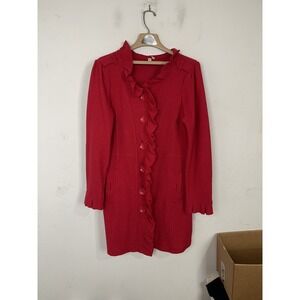 Madison Women Jacket Large Red 100% Wool Felted Holiday Christmas Cottage Ruffle